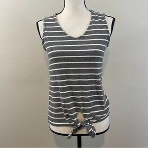 Tahari Tie Front Gray Striped V Neck Top Size S